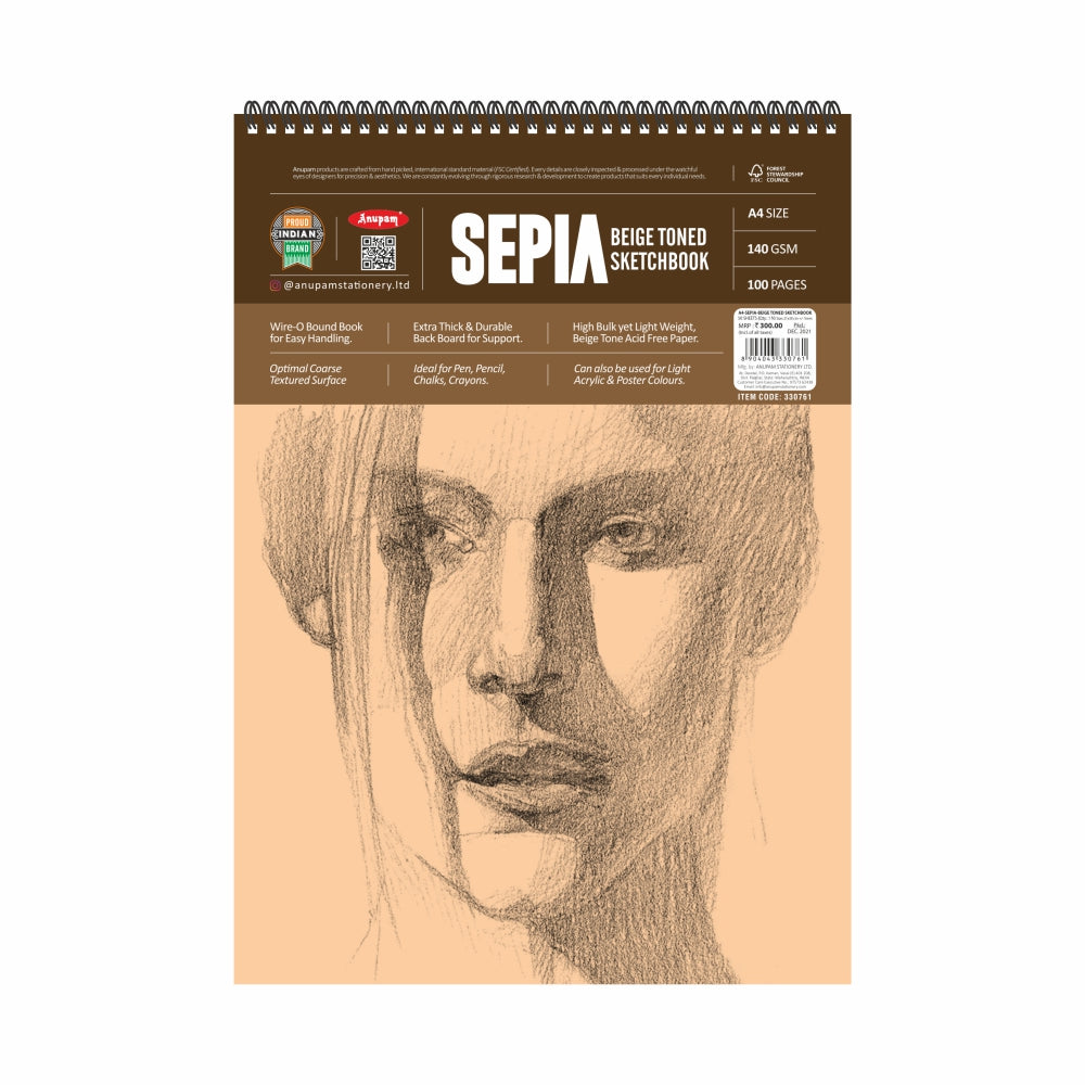 Anupam Sepia Soft Cover Drawing Book A4 – 140GSM